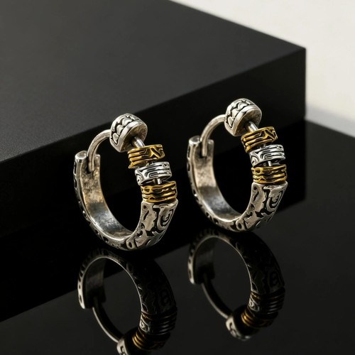 Men vintage silver hoop - men,