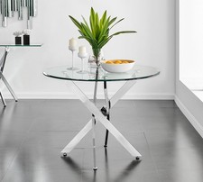 Novara Contemporary Round Tempered Glass Top & Chrome Leg Table Ex-display
