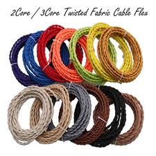 2/3 Core Twisted Braided Fabric Cables Vintage Style Coloured Wire Lamp Flexible