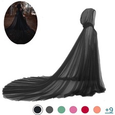 Women Gothic Hooded Cloak Long Bridal Cape Chapel Wedding Elf Gothic Tulle Cloak
