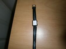 Black leather womens quartz River Island watch. 20cm's. (D39)