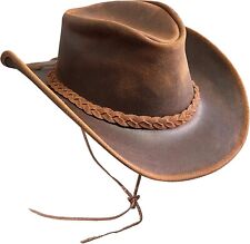 Real Leather Cowboy Hat Mens Vintage Chinstrap Australian Western Style Bush Hat