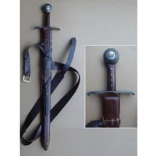 Quality Brown Leather Scabbard + Interlaced Sword Belt. Medieval / Viking Sheath