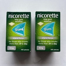 2 X Nicorette Original Flavour Gum 4mg - 105 Pieces (210 Total) - Exp 06-2025