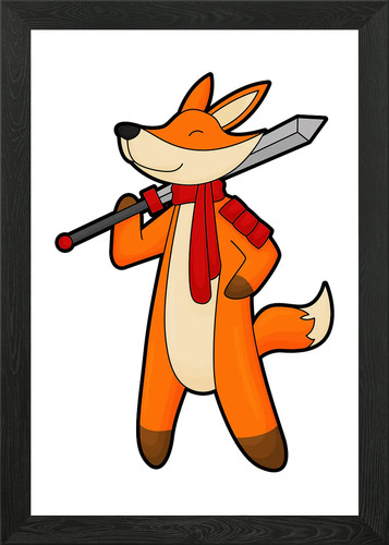 Fox warrior sword framed wall - sword,