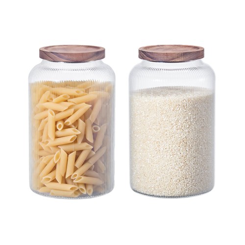 Ribbed glass storage jar - glass,