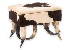 Contemporary Modern Cowhide Longhorn Ottoman Footstool with Storage