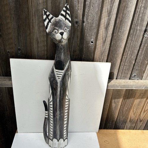 Vintage hand carved wooden cat - wooden,