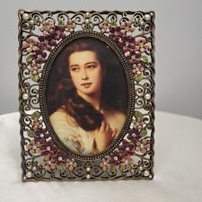 VTG Passport Collection Austrian Crystal Pearl Enamel Flower Ornate Photo Frame 