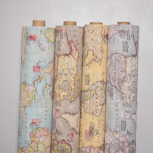 Vintage world map cotton linen - world,
