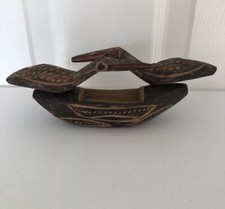 Hand Carved Wooden Birds On A Canoe 8” Inches Sculpture - Vintage Rare Find