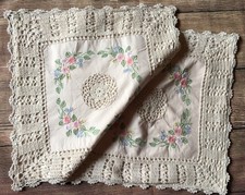 2 x Unused Vintage French Shabby Boho Hand Crochet Embroidered Cushion Covers