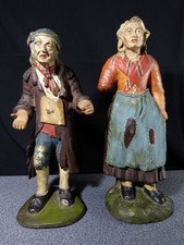 Pair Of Santon Antique English Plaster 19 Century XIX Sculpture Statue Antique