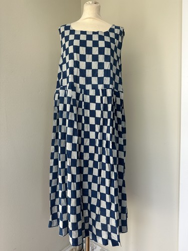 Blue block print check cotton - block,