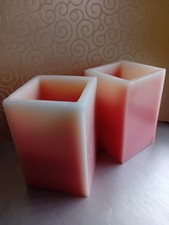 Two Battery-Operated Pink Wax-Like 10cm Square Block LED Light Candles 15cm High