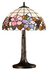 Table Lamp Lily Medium Tiffany Style Stained Glass with Antique Metal Base