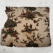 Vintage Wallpaper Fragment – Rural Scene with Windmill & Boat (c.1920–40)