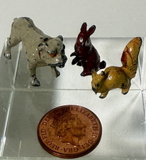 3X Cold Painted Miniature Lead or Bronze Dog Bulldog Rabbit Squirrel Antique
