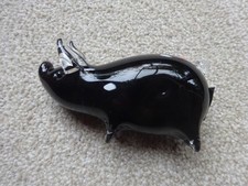Vintage Hand Made Black Pig Paperweight Signed by Paul Miller of LANGHAM GLASS