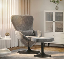 Grey Eames Lounge Style Chair And Ottoman Set Swivel Armchair