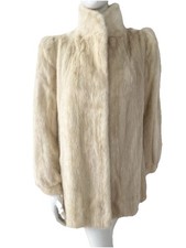 Natural Ivory PEARL Real Female Mink Fur Coat Light Blonde Cream Long Jacket 10