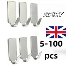 Self Adhesive Hooks Stainless Steel Strong Silver Sticky Stick On Wall Hook UK