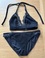 Wolf & Whistle Black Lace Detail Bikini Womens Size 8 D Top Size 12 Bottoms