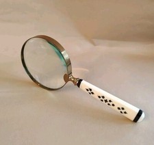 Vintage Hand Held  Brass Magnifying Glass With Black And White Plastic Handle