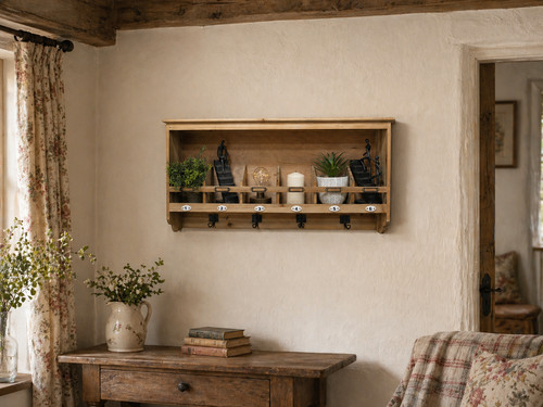 Rustic wooden wall shelf - wall, with