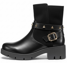 LADIES BLACK BOOTS CHUNKY HEEL