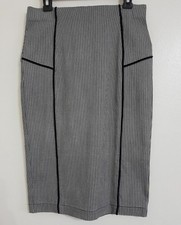 NEW Peacocks 14-20 Grey Checked Houndstooth Printed Pencil Midi Skirt Smart Work