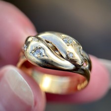 18CT Gold Antique Fully Hallmarked Victorian Old Cut Diamond Snake Ring 8.2g