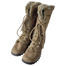Skechers Y2K Grand Jams Square Toe Boots Women 6.5 Tan Suede Faux Fur Boho