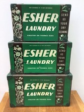 3 VINTAGE LAUNDRY BOXES ESHER LAUNDRY, KINGSTON ON THAMES 1950s ADVERTISING
