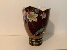 CARLTON WARE ROUGE ROYALE TULIP VASE ENAMEL “BIRD & FLOWERS” DECOR 8”TALL EX CON