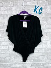 NWT Women's ASOS Black Kimono Sleeve Leotard Lace Detail V Neck Size 6