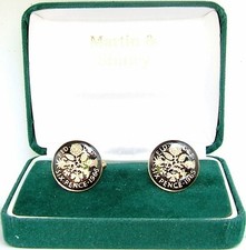 1965 Sixpence cufflinks from real coins in Black & Gold