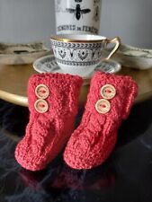 Hand Knitted Designer Inspired Cable Effect Baby Booties Terracotta - Newborn