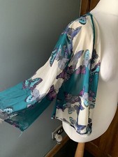 jane norman Vintage sheer Blue Mix butterfly pattern shrug / kimono top size 8