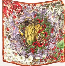  MITHRIDATE Red Jewel Printed Pure Silk Mulberry Floral Scarf Headscarf B83