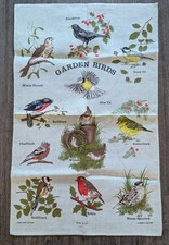 Vintage Linen And Cotton Tea Towel Of Garden Birds Lamont Made in UK