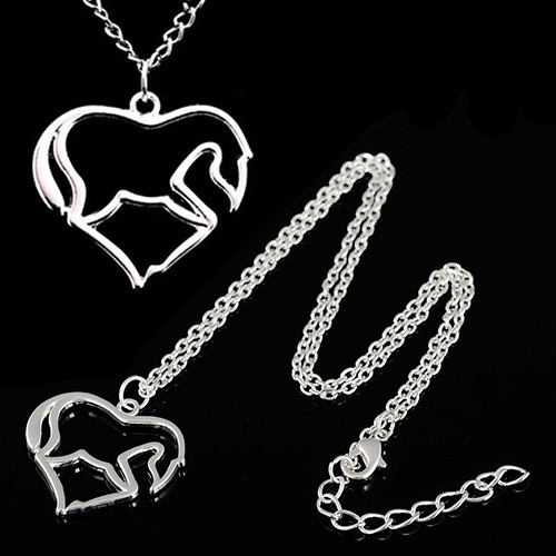 Silver horse necklace - silver,