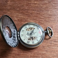 Metal half hunter skeleton Pocket Watch Working 