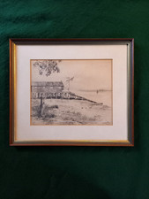 Framed pencil sketch of an
