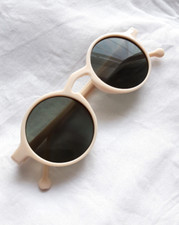 Yacht Ivory Green Vintage 1930s Art Deco Round Sunglasses UV400 Cream 1940s WW2 