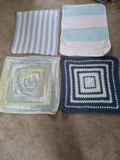 Handmade Crochet Blankets X 4.  Baby Pram / Moses basket - Blue, Green, White. 