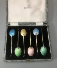 Six Silver & Enamelled Coffee