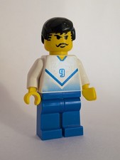 Lego Soc083 Minifigure Soccer White Blue Team #9 On Back and front Football