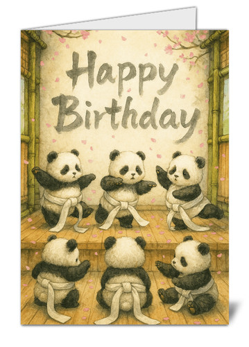 Karate pandas birthday - pandas, card