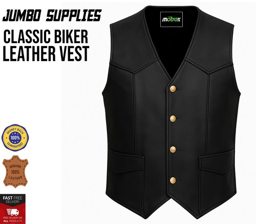 Mens motorcycle leather gilet - leather,